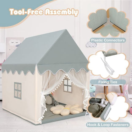 Kids Play Tent With Padded Mat, Wooden Frame, 120x105x140 cm