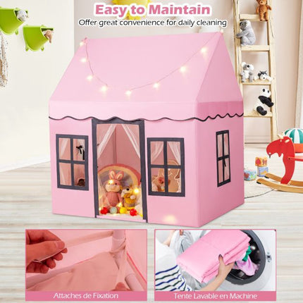 Kids Play Tent With Star String Lights, Non-Slip Mat, Pink