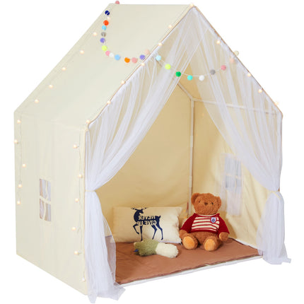 Kids Play Tent Yurt, Beige, Mat and Hanging Light