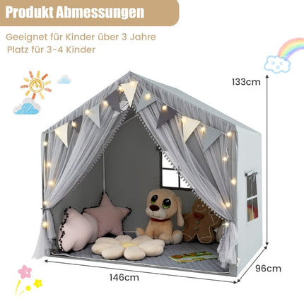 Kids Play Tent with Curtains, Star Lights, and Banners