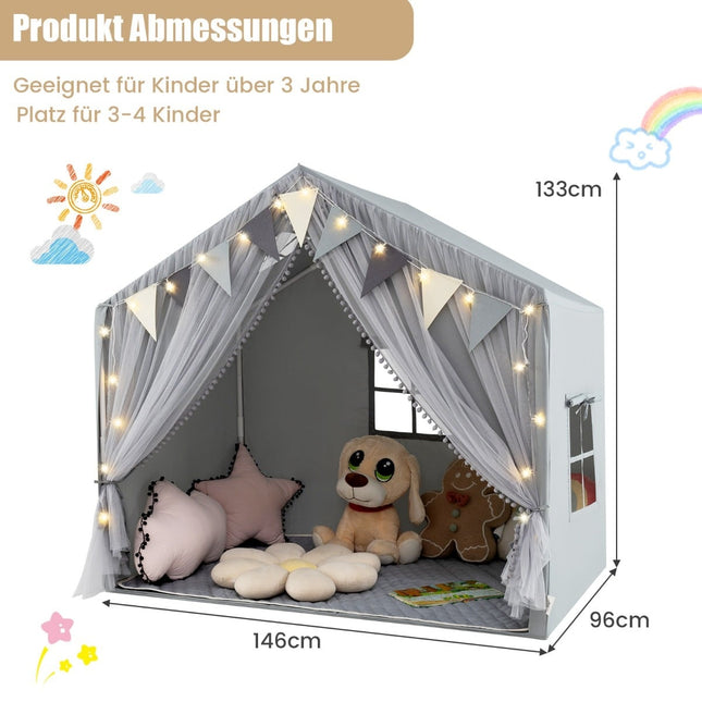 Kids Play Tent with Curtains, Star Lights, and Banners