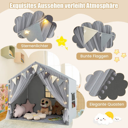 Kids Play Tent with Curtains, Star Lights, and Banners