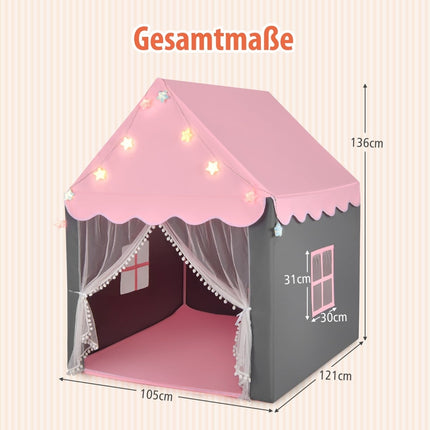 Kids Play Tent with Star Lights, 105 x 121 x 136 cm, Pink/Grey
