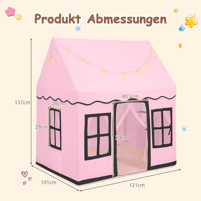 Kids' Play Tent with Star Lights, Pink, 121x101x137 cm