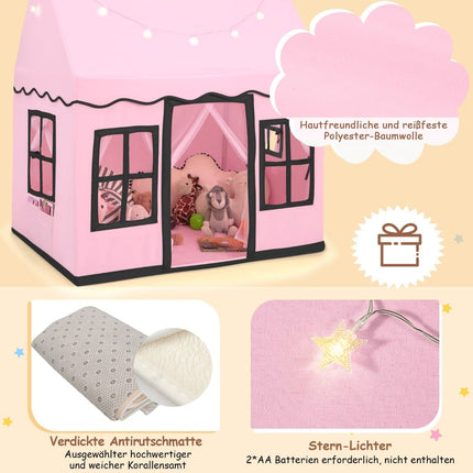 Kids' Play Tent with Star Lights, Pink, 121x101x137 cm