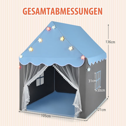Kids Play Tent with Washable Mat, 105x121x136 cm, Blue