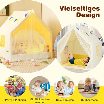 Kids Playhouse Tent with Washable Cotton Mat, 122x105x125 cm