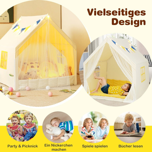 Kids Playhouse Tent with Washable Cotton Mat, 122x105x125 cm
