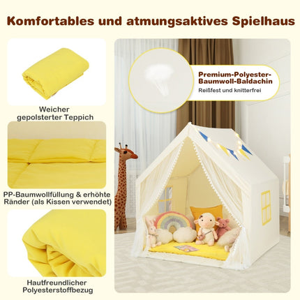 Kids Playhouse Tent with Washable Cotton Mat, 122x105x125 cm