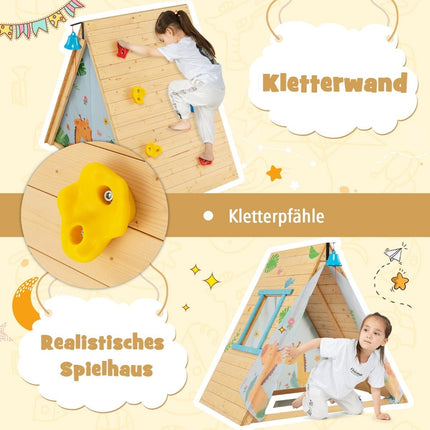 Kids' Playhouse with Climbing Wall, 115 x 77 x 100 cm