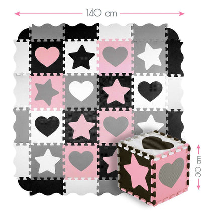 Kids' Playpen Puzzle Mat, Pink Hearts, 36 Pieces, 140x140cm