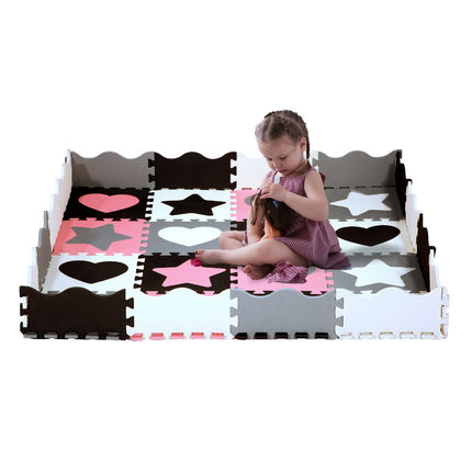 Kids' Playpen Puzzle Mat, Pink Hearts, 36 Pieces, 140x140cm