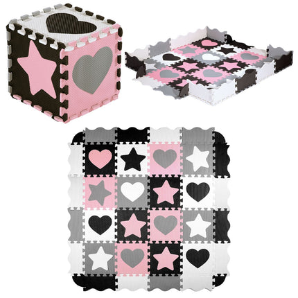 Kids' Playpen Puzzle Mat, Pink Hearts, 36 Pieces, 140x140cm