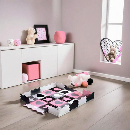 Kids' Playpen Puzzle Mat, Pink Hearts, 36 Pieces, 140x140cm