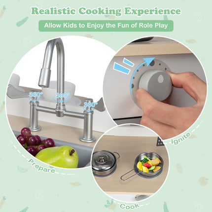 Kids Pretend Kitchen Playset – Double-Sided, 2-Seat Cafe, Gray