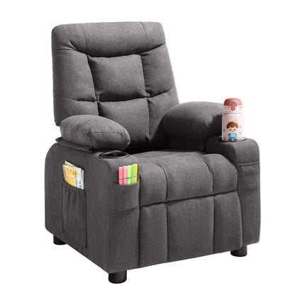Kids Recliner Chair With Footrest, Cup Holder, Gray