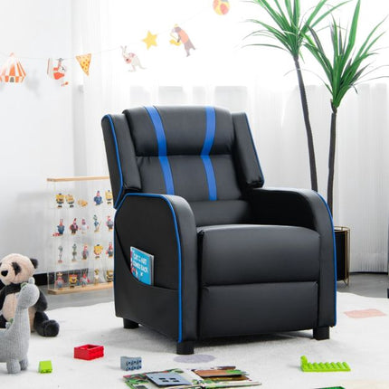Kids Recliner Chair With Footrest, Side Pockets, Blue