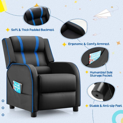 Kids Recliner Chair With Footrest, Side Pockets, Blue