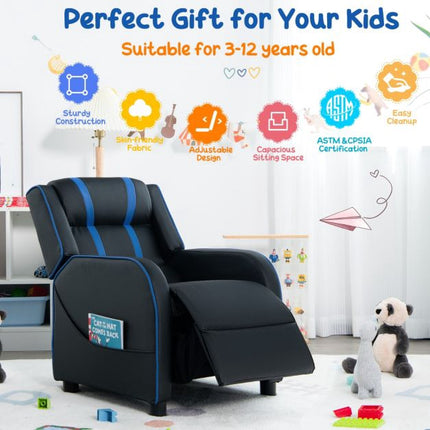 Kids Recliner Chair With Footrest, Side Pockets, Blue
