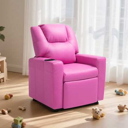 Kids Reclining Chair with Cup Holder, Adjustable Backrest, Pink