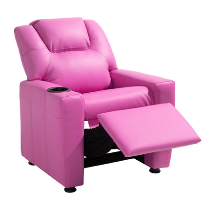 Kids Reclining Chair with Cup Holder, Adjustable Backrest, Pink