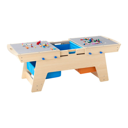 Kids Reversible Wooden Activity Table, 200 Blocks, 3 Bins