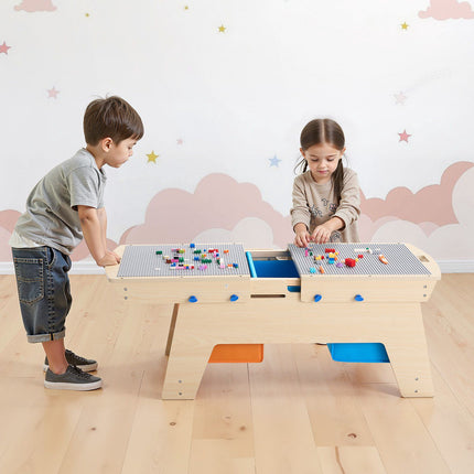 Kids Reversible Wooden Activity Table, 200 Blocks, 3 Bins