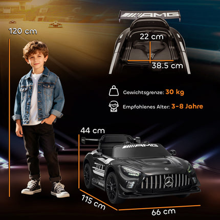 Kids Ride-On Car, 12V Battery, LED Lights, Music, Black