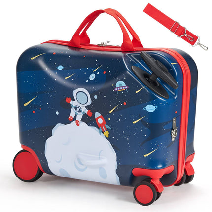 Kids Ride-On Carry-On Suitcase, 18-Inch, 26L, Blue & White