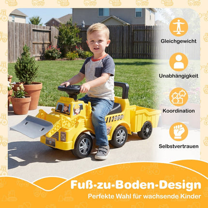 Kids Ride-On Car with Trailer & Scoop, Yellow, Storage
