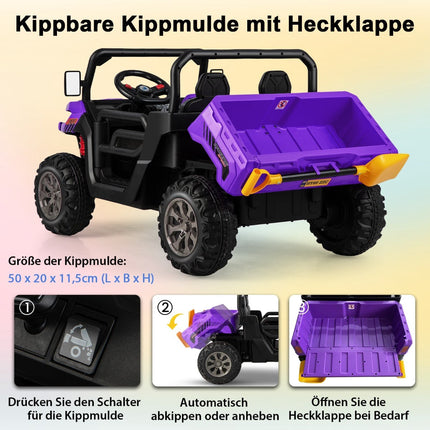 Kids Ride-On Dump Truck with Remote, 2 Seats, Purple