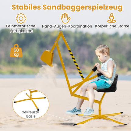 Kids' Ride-On Excavator with 360 Rotating Seat, Metal