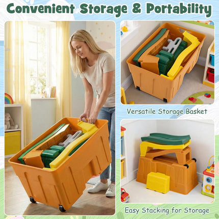Kids Ride-On Toy with Storage & Race Tracks – Rustic Brown