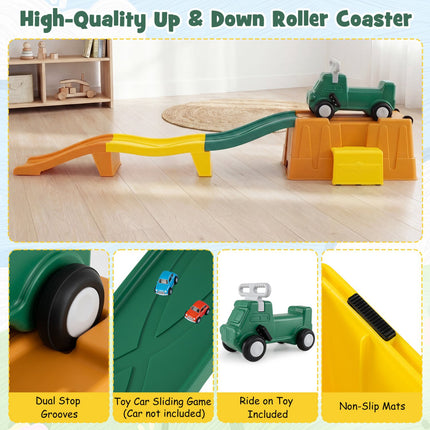 Kids Ride-On Toy with Storage & Race Tracks – Rustic Brown