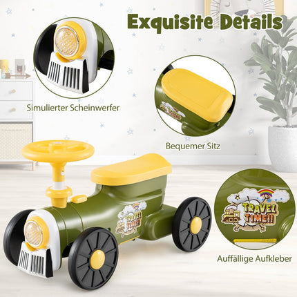 Kids Ride-On Train with Steering Wheel & Storage, Green