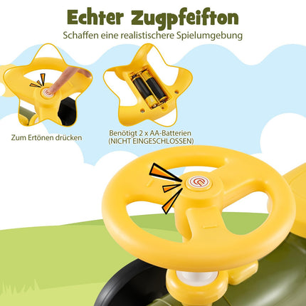 Kids Ride-On Train with Steering Wheel & Storage, Green