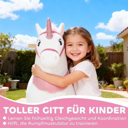 Kids Ride-On Unicorn, Soft Fabric, Ages 4-7, White