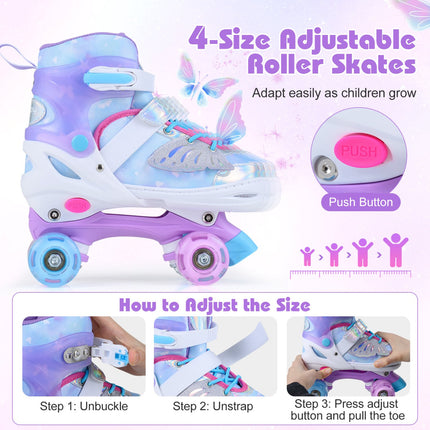 Kids Roller Skates, Adjustable, Light-Up Wheels, Ages 9-14, Blue