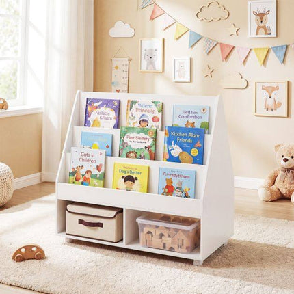 Kids Rolling Bookshelf with Chalkboard and Storage Cubes