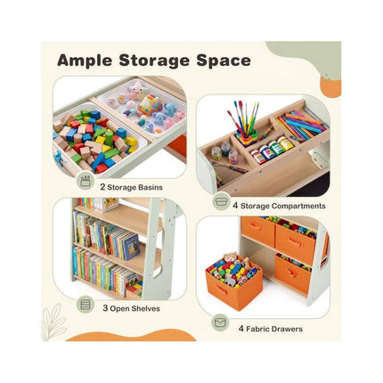 Kids Sensory Art Table with 2 Stools and Paper Roll, Green, 2 Activity Basins