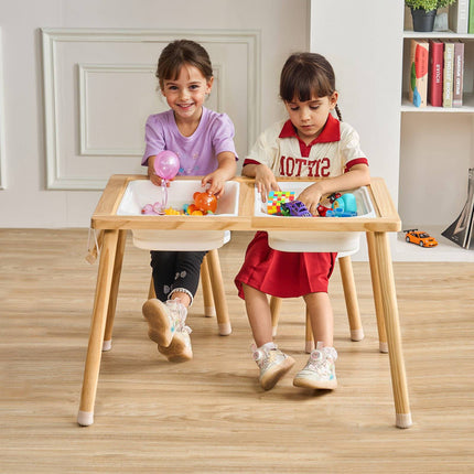 Kids Sensory Table Set With 2 Stools, Bins, Paper Holder