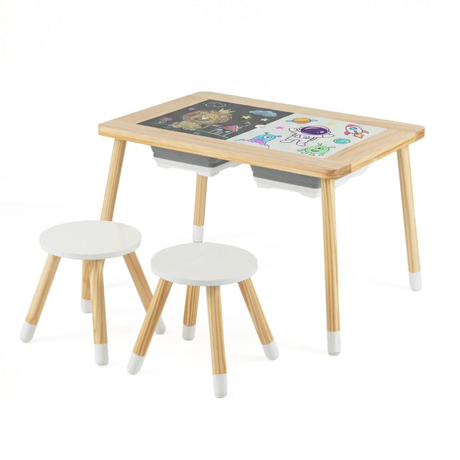 Kids' Sensory Table Set with 2 Stools, Dual-Sided Top
