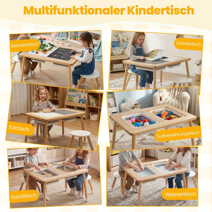 Kids' Sensory Table Set with 2 Stools, Dual-Sided Top