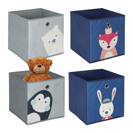 Kids Storage Box Set of 4 – Foldable, Animal Designs