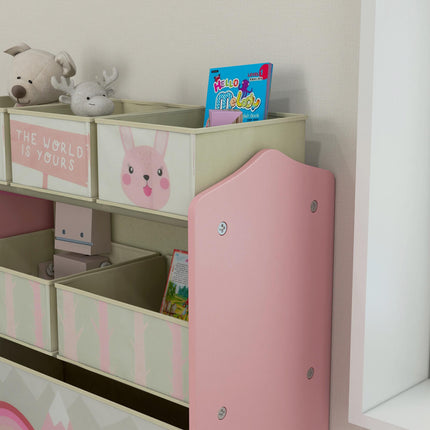 Kids Storage Cabinet with 6 Fabric Boxes, Pink, 63x30x66 cm