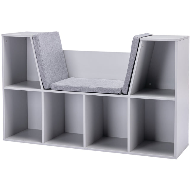Kids Storage Shelf and Bench with Cushion, White/Grey