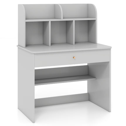 Kids Study Desk With Drawer And Storage Shelf, Grey