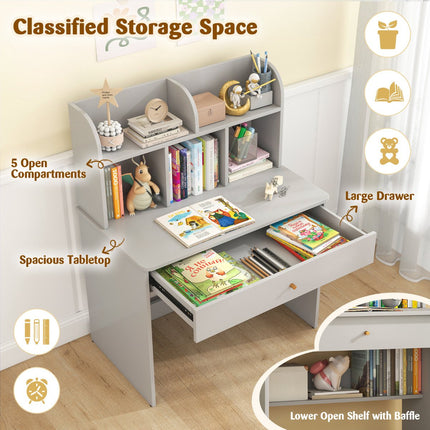 Kids Study Desk With Drawer And Storage Shelf, Grey