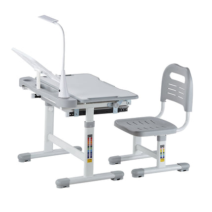 Kids Study Desk and Chair Set, Adjustable Tilt, LED Lamp
