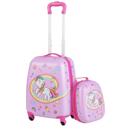 Kids Suitcase Rolling Hard Suitcase 2-Piece Carry-on Luggage Set with Spinner Wheels Pink